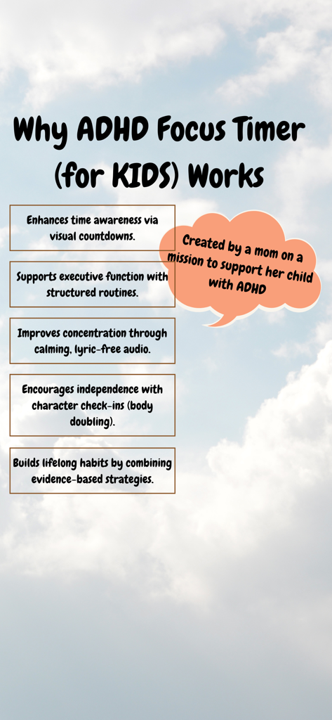 ADHD Focus Timer - List of benefits for ADHD Focus Timer for kids including visual countdowns and structured routines