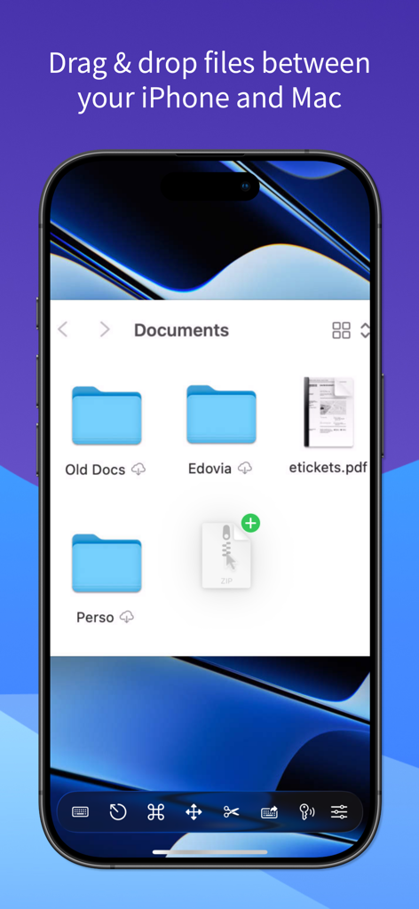 Arrastra y suelta archivos entre iPhone y Mac usando Screens 5.