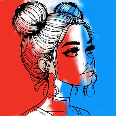 realistic girl with buns on the top of her head