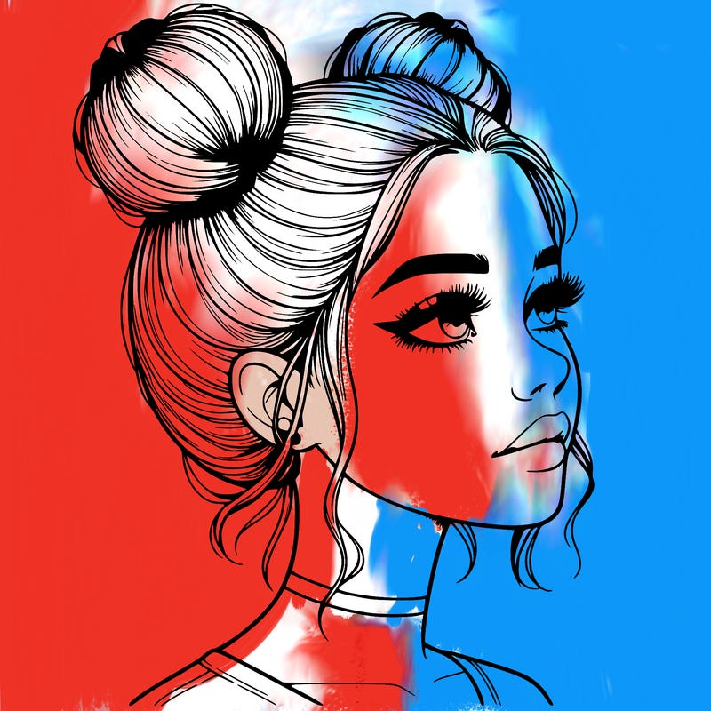 realistic girl with buns on the top of her head