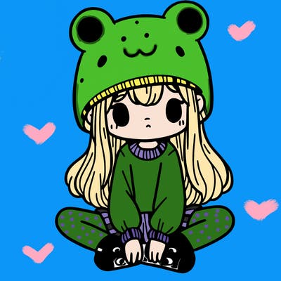 a girl wearing a frog hat and some frog socks