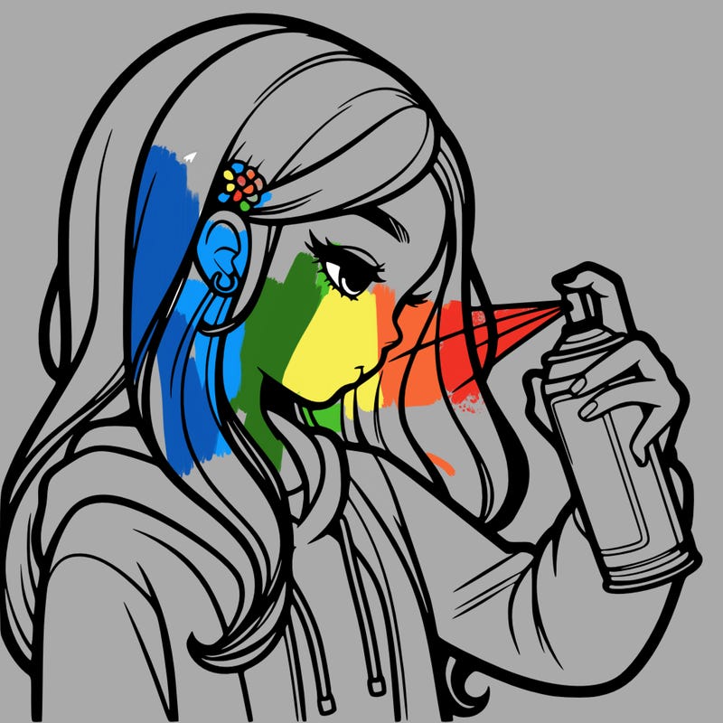 a realistic girl spray painting