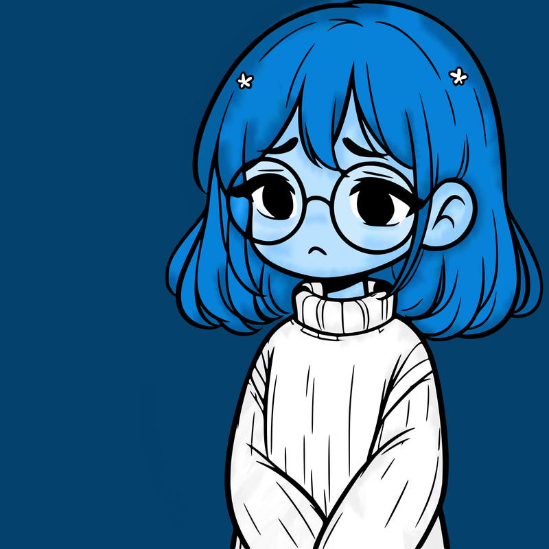sad girl with glasses in a sweater