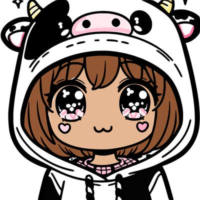 kawaii girl with cow hoodie