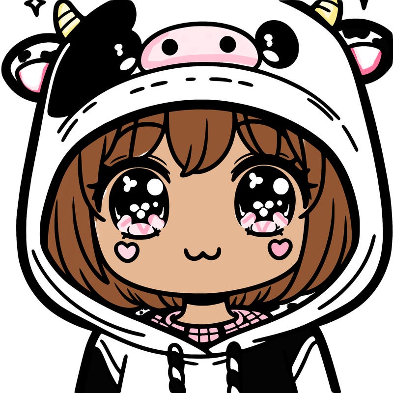 kawaii girl with cow hoodie