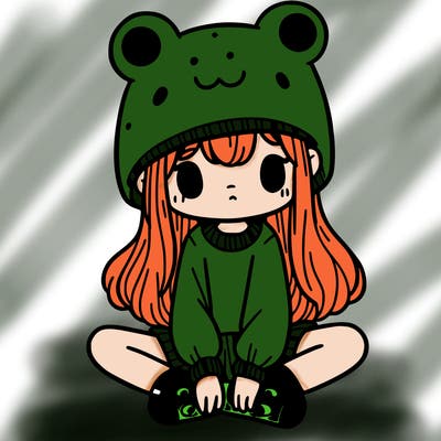 a girl wearing a frog hat and some frog socks