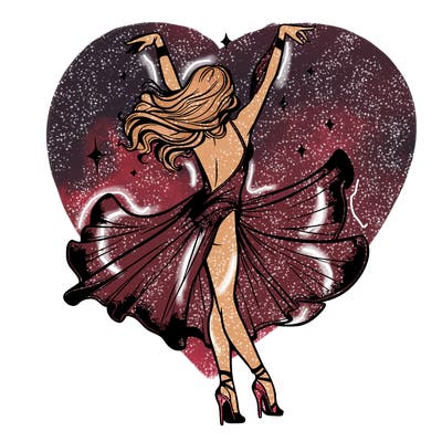 dancer dancing with a shimmery costume on realistic