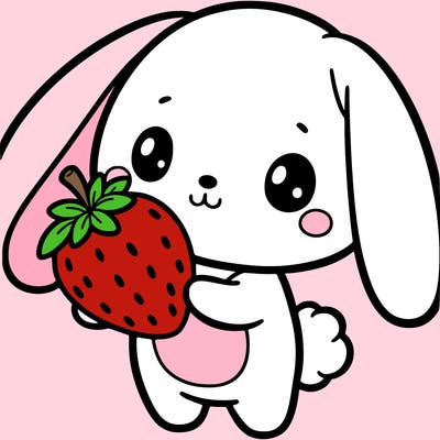 a cute bunny holding a strawberry