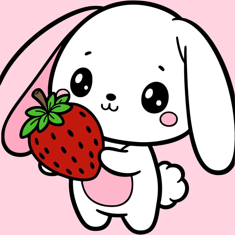 a cute bunny holding a strawberry