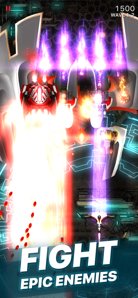 Phoenix 2 - Intense arcade shooter gameplay in Phoenix 2 featuring a spaceship firing lasers at a large enemy