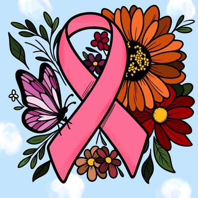 cancer awareness symbol with flowers and butterflies