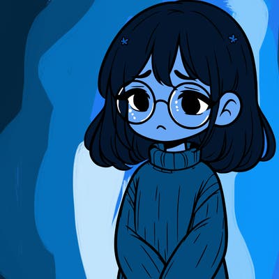 sad girl with glasses in a sweater