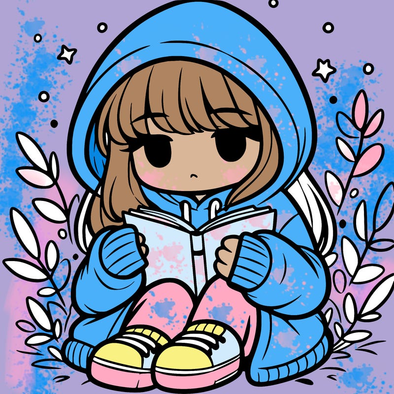 girl in oversized hoodie reading a book