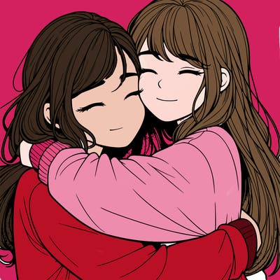 realistic two girls hugging