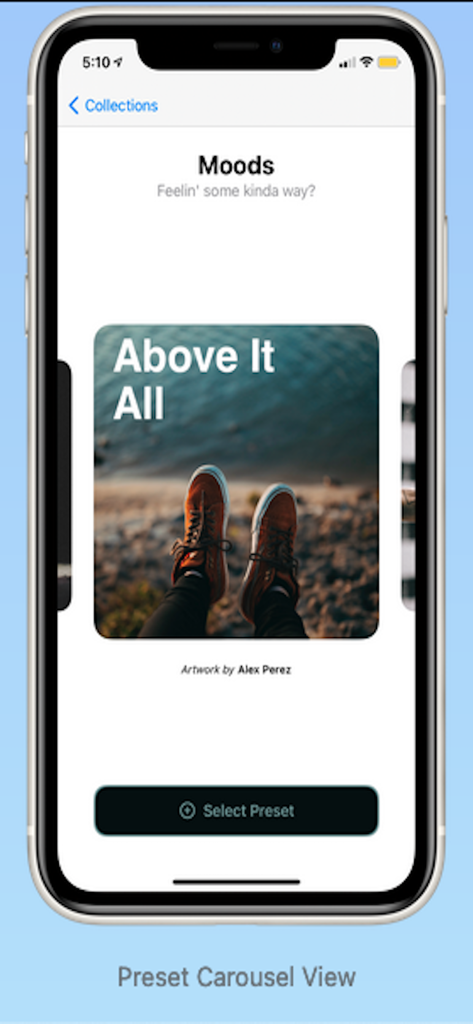 Covers Maker & Design Pro Art - A mobile app screen displaying a carousel of cover art design presets under the Moods collection.