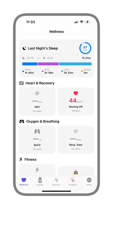 GlucoGuard - GlucoGuard wellness dashboard showing sleep tracking and heart rate metrics