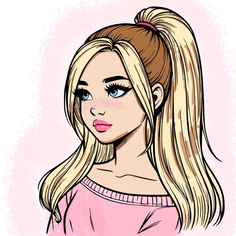 realistic girl with a high ponytail