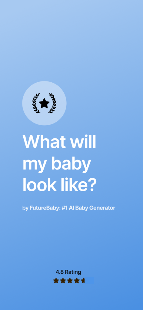 AI Baby Generator: FutureBaby - FutureBaby AI Baby Generator app splash screen asking what will my baby look like