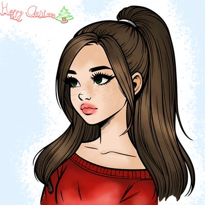 realistic girl with a high ponytail