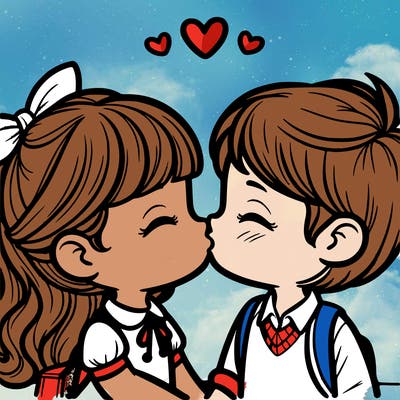 boy and girl kissing