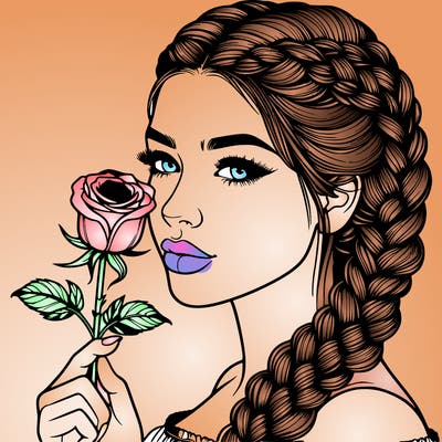 realistic woman with braids holding a single rose