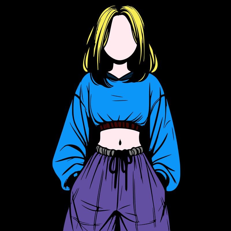 realistic girl faceless with baggy pants and a crop top