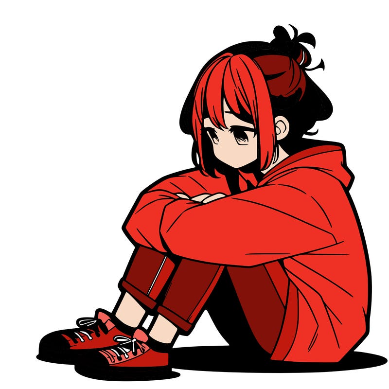 sad anime girl sitting alone