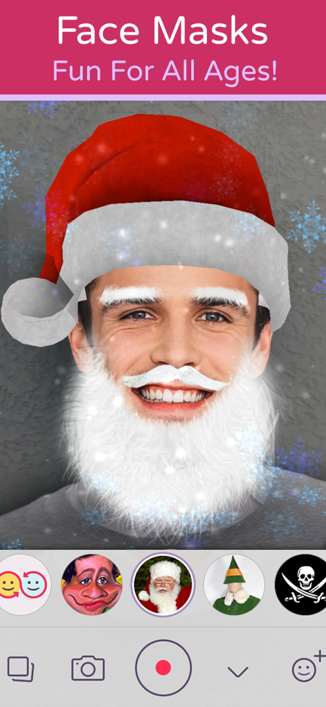 Filtro de máscara de rosto de Papai Noel em tempo real aplicado ao rosto de um usuário