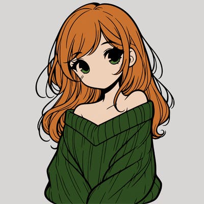 shy pretty girl wearing a sweater that is falling off one shoulder portrait