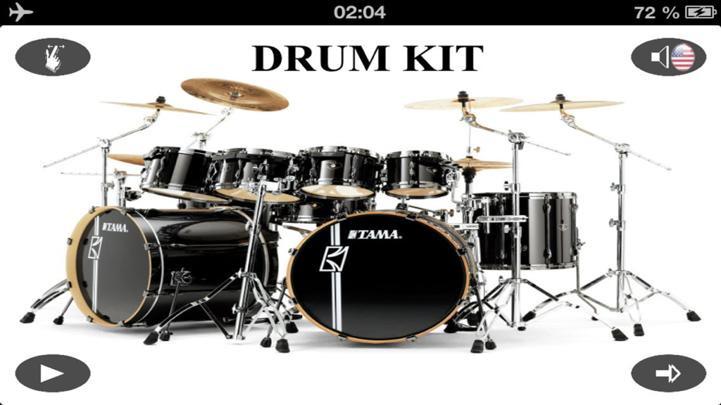 Instruments Free - Interface de l'application Instruments Free montrant une batterie avec des paramètres en anglais pour les enfants.