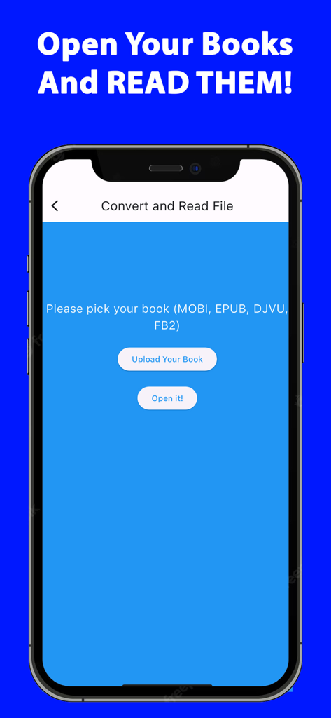 MOBI EPUB FB2 DJVU Reader Book - Interface da aplicação leitora de ebooks para carregar ficheiros de livros MOBI EPUB FB2 e DJVU