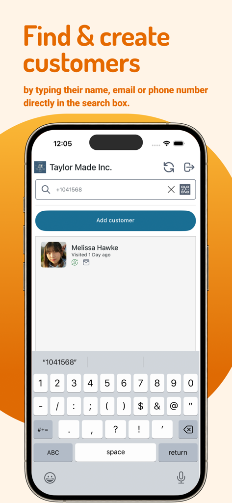 Loyalzoo for Business app interface for finding and creating customers by name or phone number