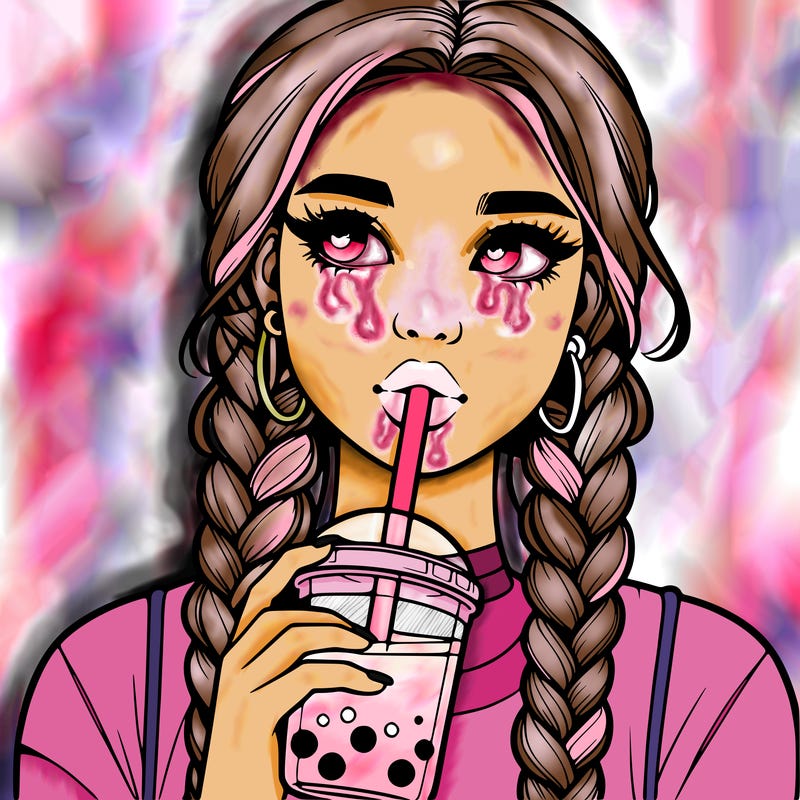 realistic girl with braided hair drinking boba
