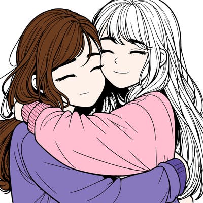 realistic two girls hugging