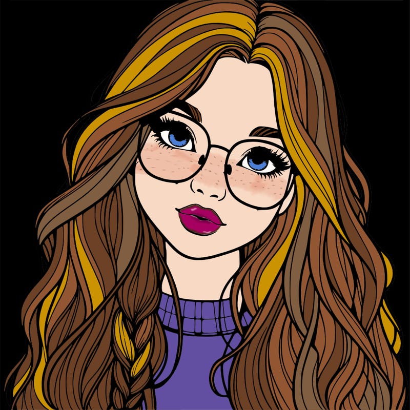 girl with long hair and freckles and glasses realistic
