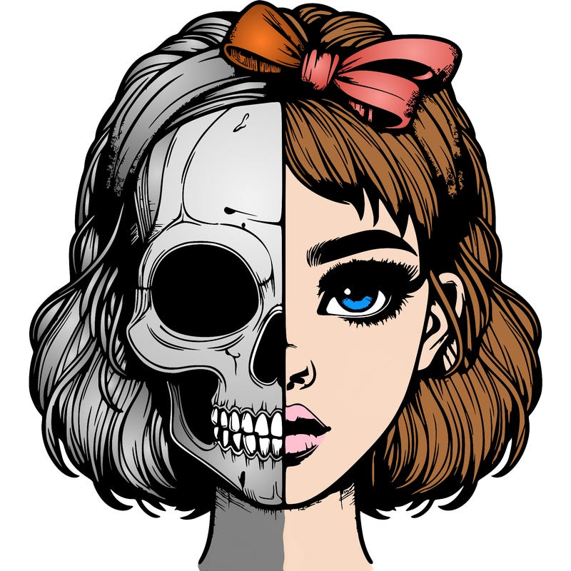 realistic girl with half skull mask