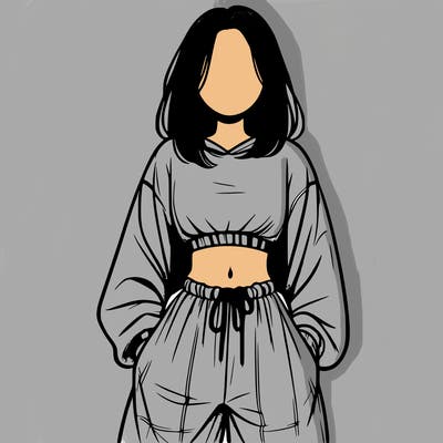 realistic girl faceless with baggy pants and a crop top