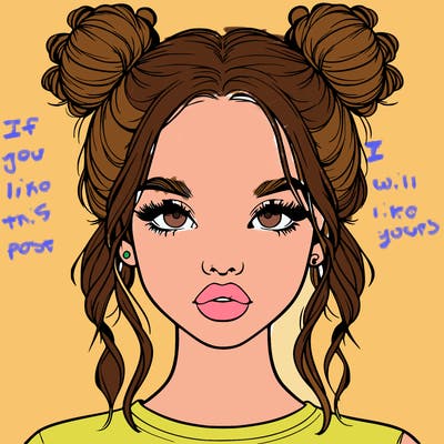 realistic girl with two buns in hair and lips