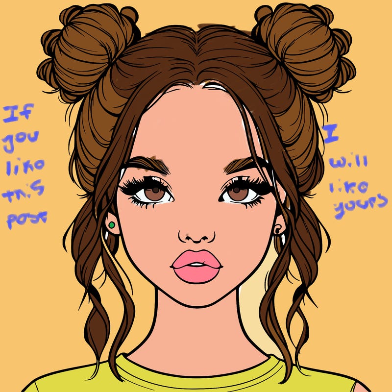 realistic girl with two buns in hair and lips