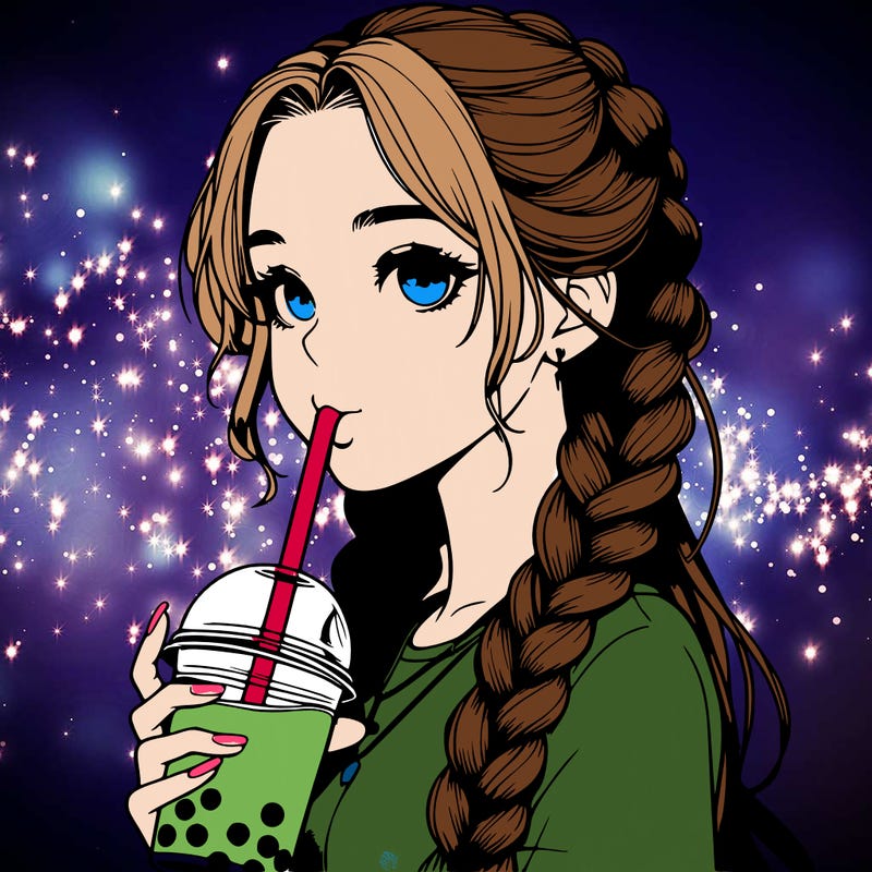 realistic girl with braided hair drinking boba