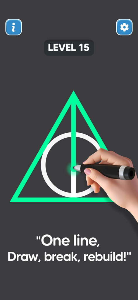 A hand drawing a single continuous line on a geometric shape in the Line Drawing No Lift Puzzle game