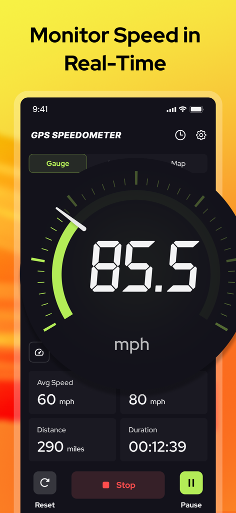 Fast Meter - GPS Speedometer - mph、距離、および走行時間で速度を示すリアルタイムGPSスピードメーターダッシュボード。