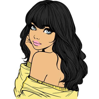 realistic girl with bangs looking over her shoulder