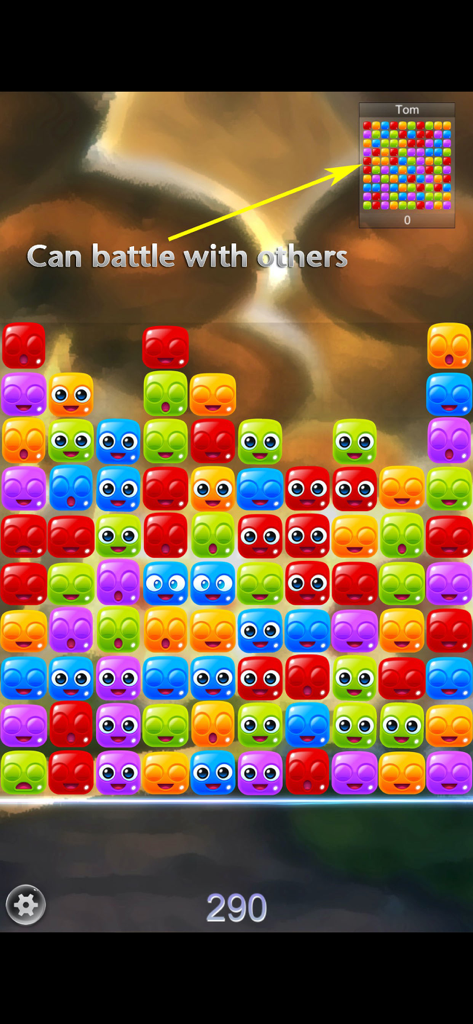 Crush the Jelly - Net PvP - A colorful jelly matching game interface showing a multiplayer battle feature with two players.