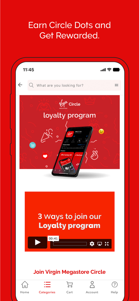 Screenshot of the Virgin Megastore app showing information about the Circle loyalty program and how to join