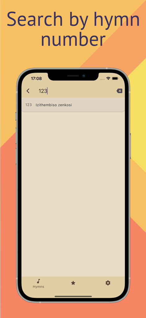 Icilongo levangeli - A mobile phone displaying the search by hymn number feature in the Icilongo Levangeli app.