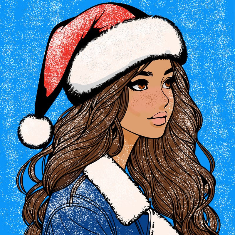 realistic girl in santa hat