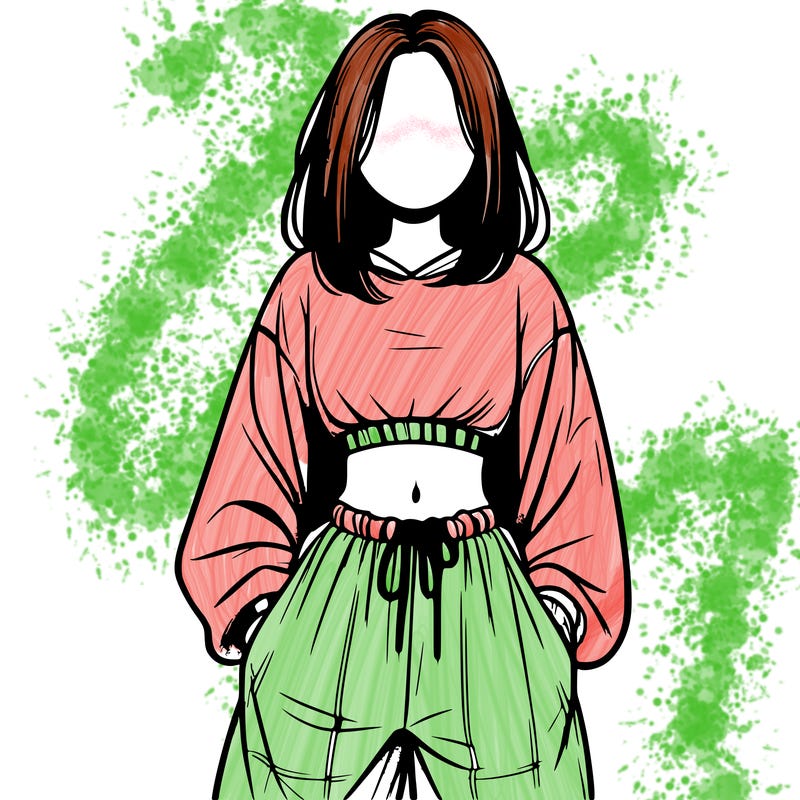 realistic girl faceless with baggy pants and a crop top
