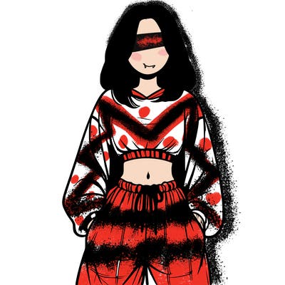 realistic girl faceless with baggy pants and a crop top