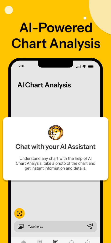 AI-powered chart analysis interface with a chatbot assistant in the Meme Coin Tracker app.